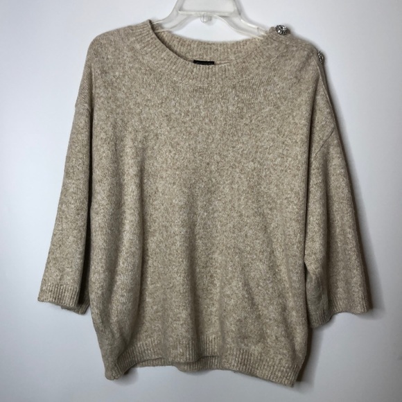 Ann Taylor Women's Tan Mid Sleeve Soft Stretch Sweater L LARGE - Picture 1 of 8